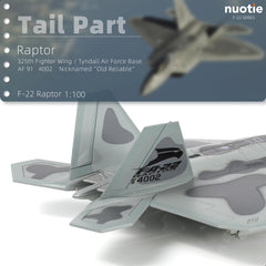 1/100 Scale F-22 Raptor Diecast Metal Model - Stealth Fighter S/N AF91 4002 NUOTIE