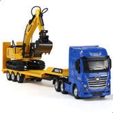 1/50 Diecast Semi Truck and Trailer Model - Alloy Metal Excavator Set - Blue Collectible