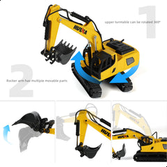 1/50 Diecast Semi Truck and Trailer Model - Alloy Metal Excavator Set - Blue Collectible