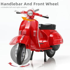 1/18 Scale 2016 Vespa PX Moped Scooter Diecast Model, Red Classic Motorcycle Replica with Display Stand, Adult Collectible & Cake Topper