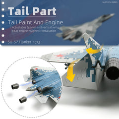 1/72 Scale Sukhoi SU-57 Felon Diecast Metal Model - Russian Fifth Generation Stealth Fighter Jet with Stand