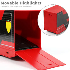 1/43 Diecast Racing Hauler Semi Truck Model with Container and Race Car - Metal Transport Collectible - Red