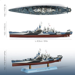 1/1000 USS North Carolina (BB-55) Diecast Battleship Model, Pre-Built Warship Display