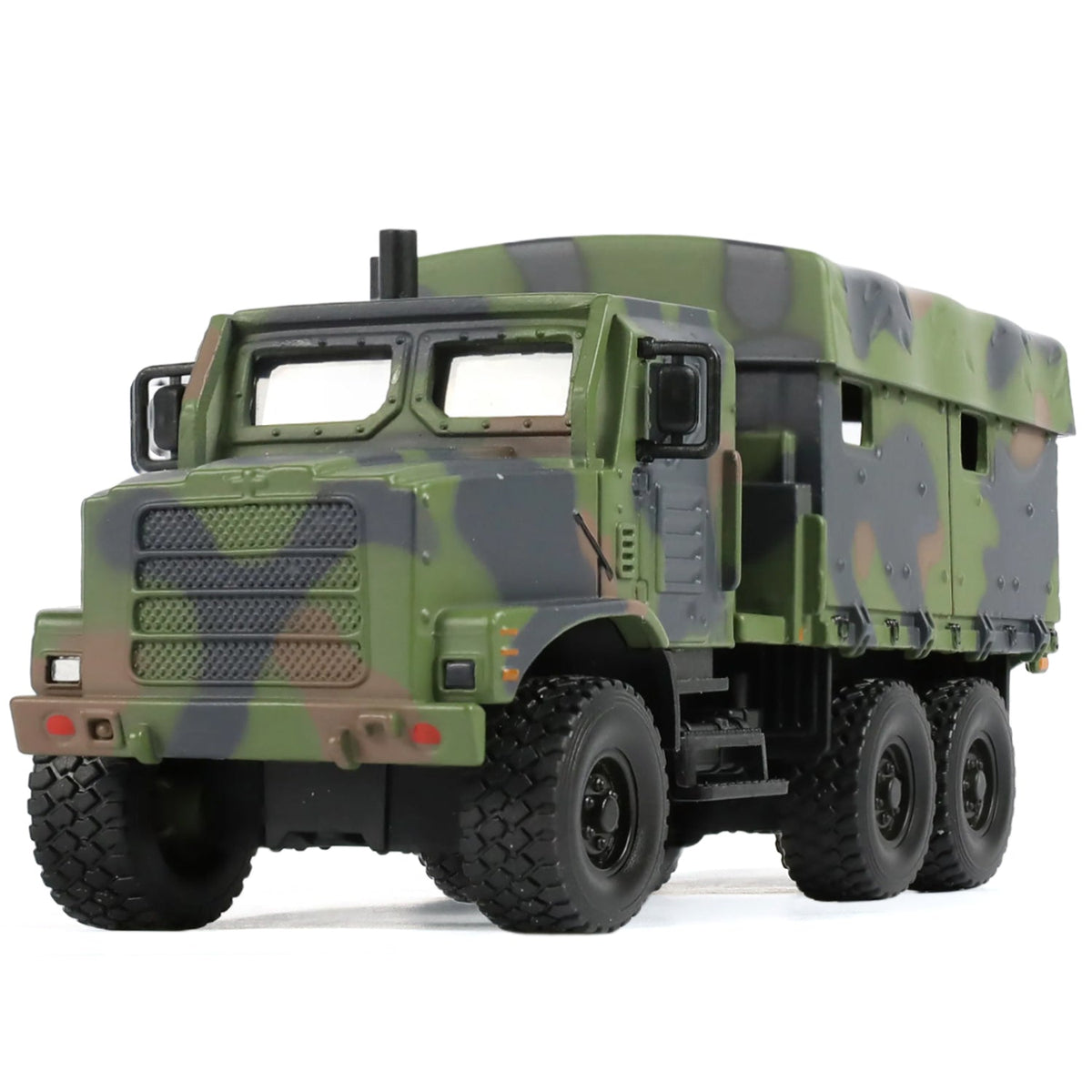 Scale model of a U.S. Military MTVR MK23 Medium Tactical Vehicle in camouflage paint.