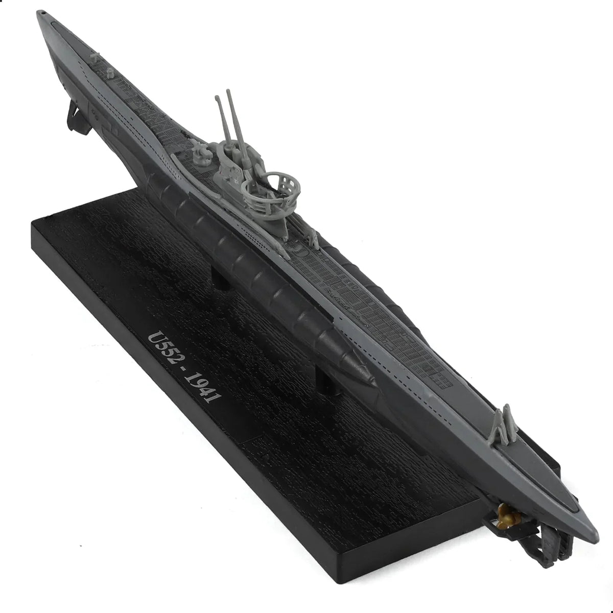 1/350 scale WWII German U-552 metal submarine model on a black display stand