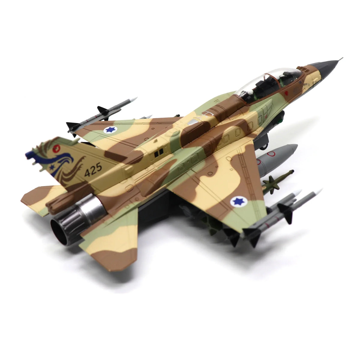 NUOTIE Diecast Metal F-16I Soufa model in camouflage, rear view, aircraft