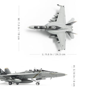 NUOTIE F/A-18F Jolly Rogers model, top view with dimensions displayed