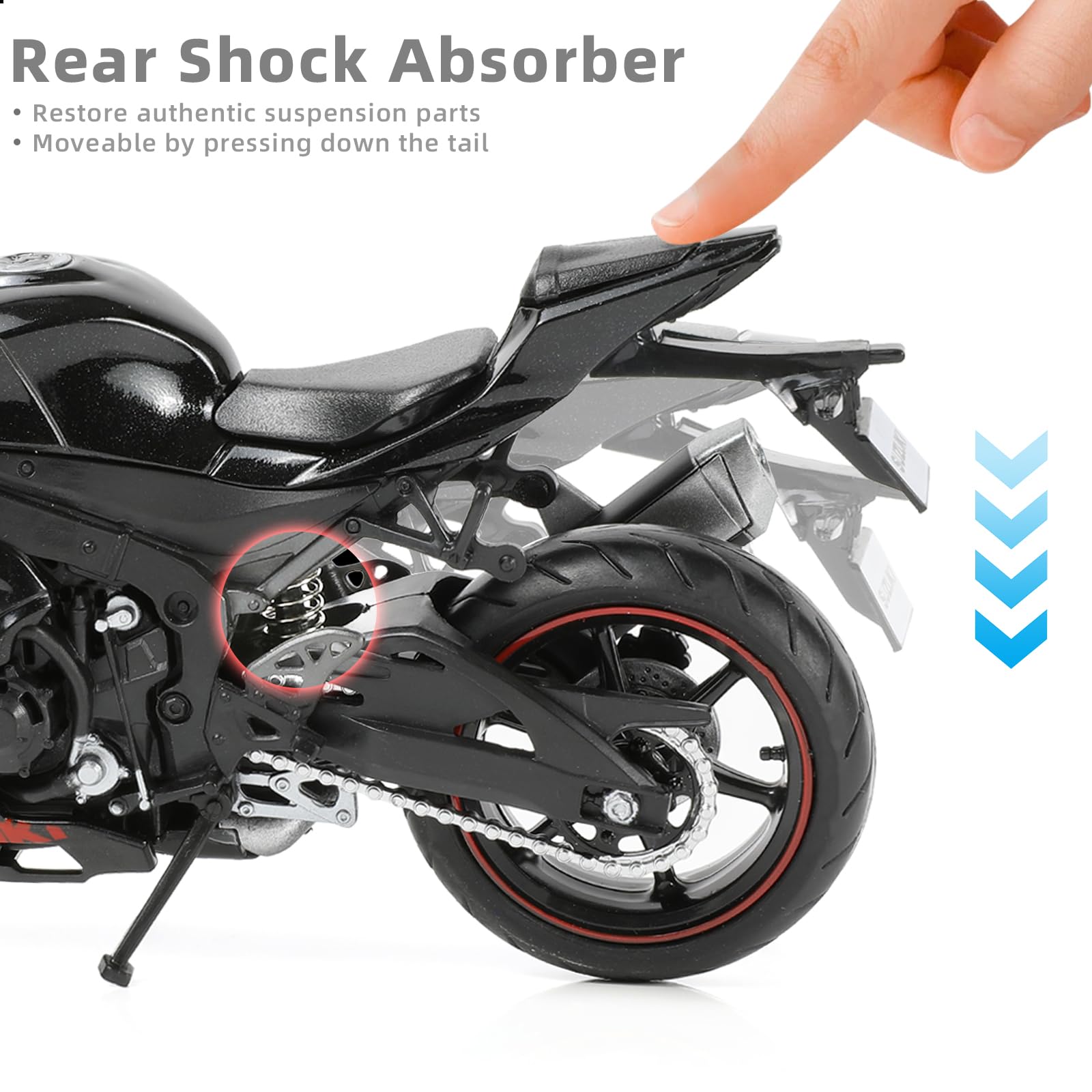 1:12 Die-cast GSX-R1000R Motorcycle Scale Model, Black, Suzuki