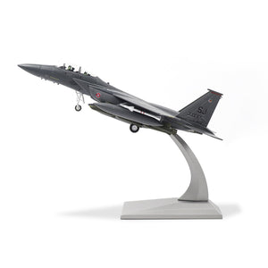 NUOTIE Model F-15E Eagle fighter aircraft in grey, side view on display stand.