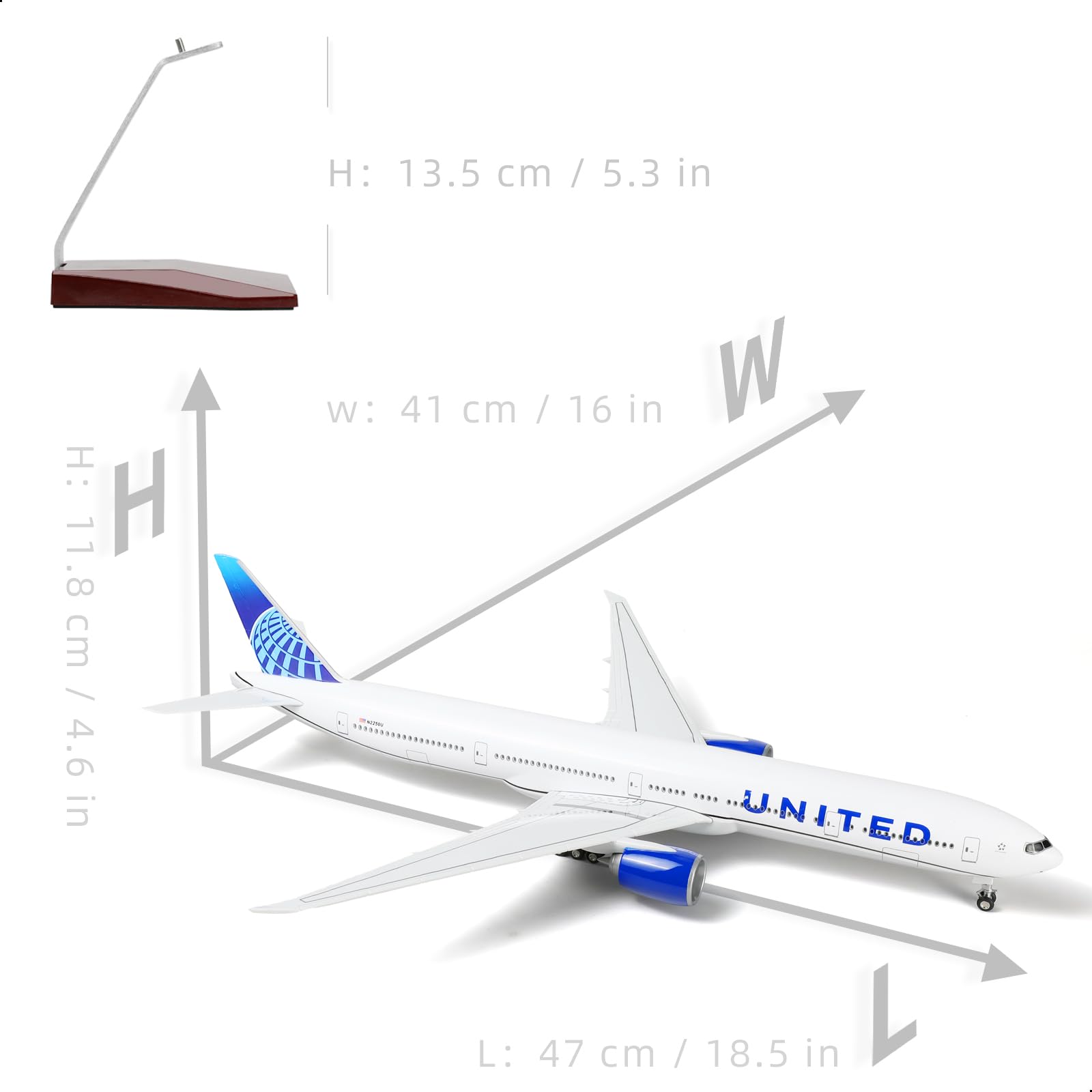 1:150 Boeing 777-300ER United Airliner Resin Model with Stand QIYUMOKE