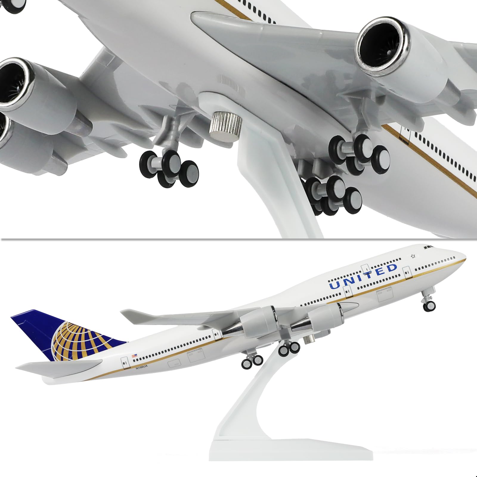 1/240 United Airlines Boeing 747 Model Plane - 30cm Resin Aircraft Kit with Display Stand - Adult Aviation Collectible