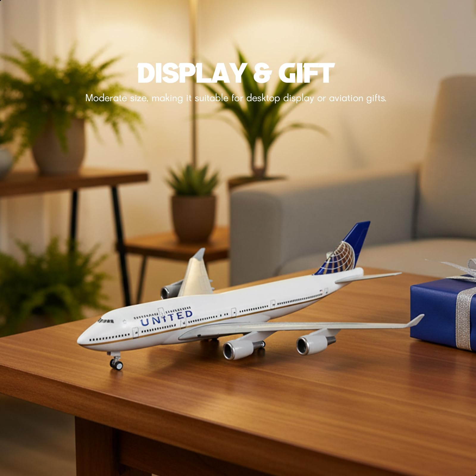 1/240 United Airlines Boeing 747 Model Plane - 30cm Resin Aircraft Kit with Display Stand - Adult Aviation Collectible