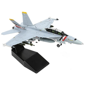 NUOTIE Model F/A-18F Super Hornet diecast model in navy and red with display stand, angled view