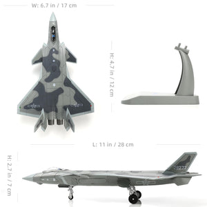 1/72 J20 Dragon Stealth Fighter Jet (Fire Fang) Model Military Aircraft Diecast Metal Model Kit with Stand for Military Enthusiasts Collections or Gift