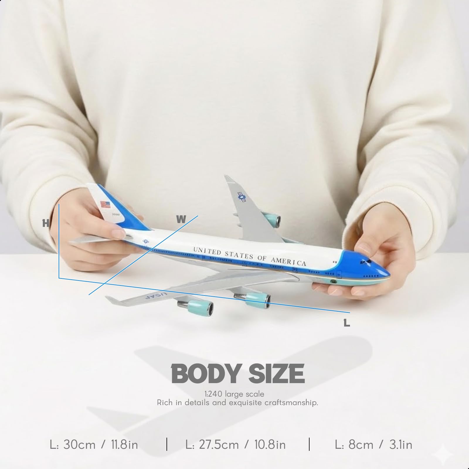 1/240 Air Force One Boeing 747 Model Plane - 30cm Resin Aircraft Kit with Display Stand - US President VC-25 Collectible for Adults