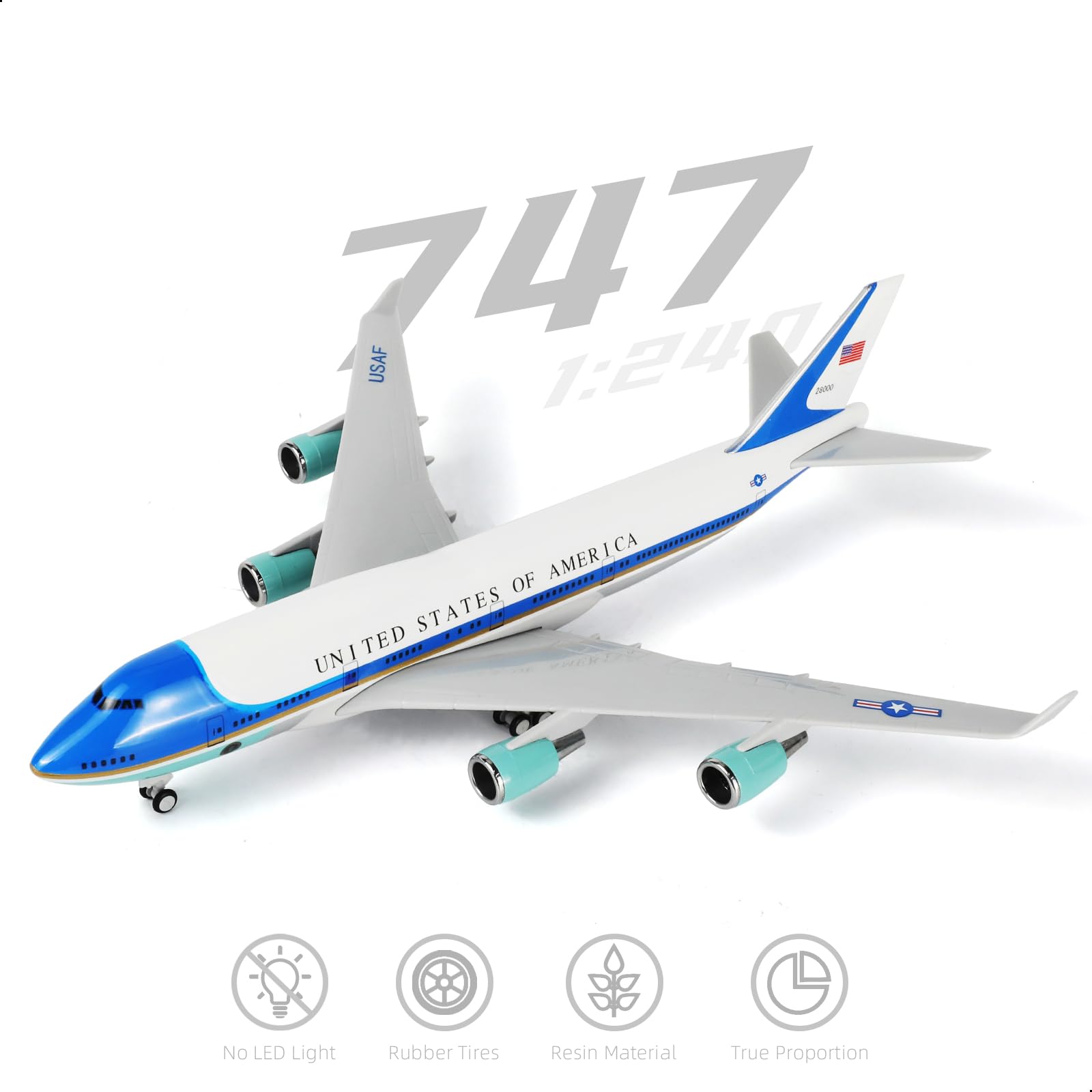 1/240 Air Force One Boeing 747 Model Plane - 30cm Resin Aircraft Kit with Display Stand - US President VC-25 Collectible for Adults