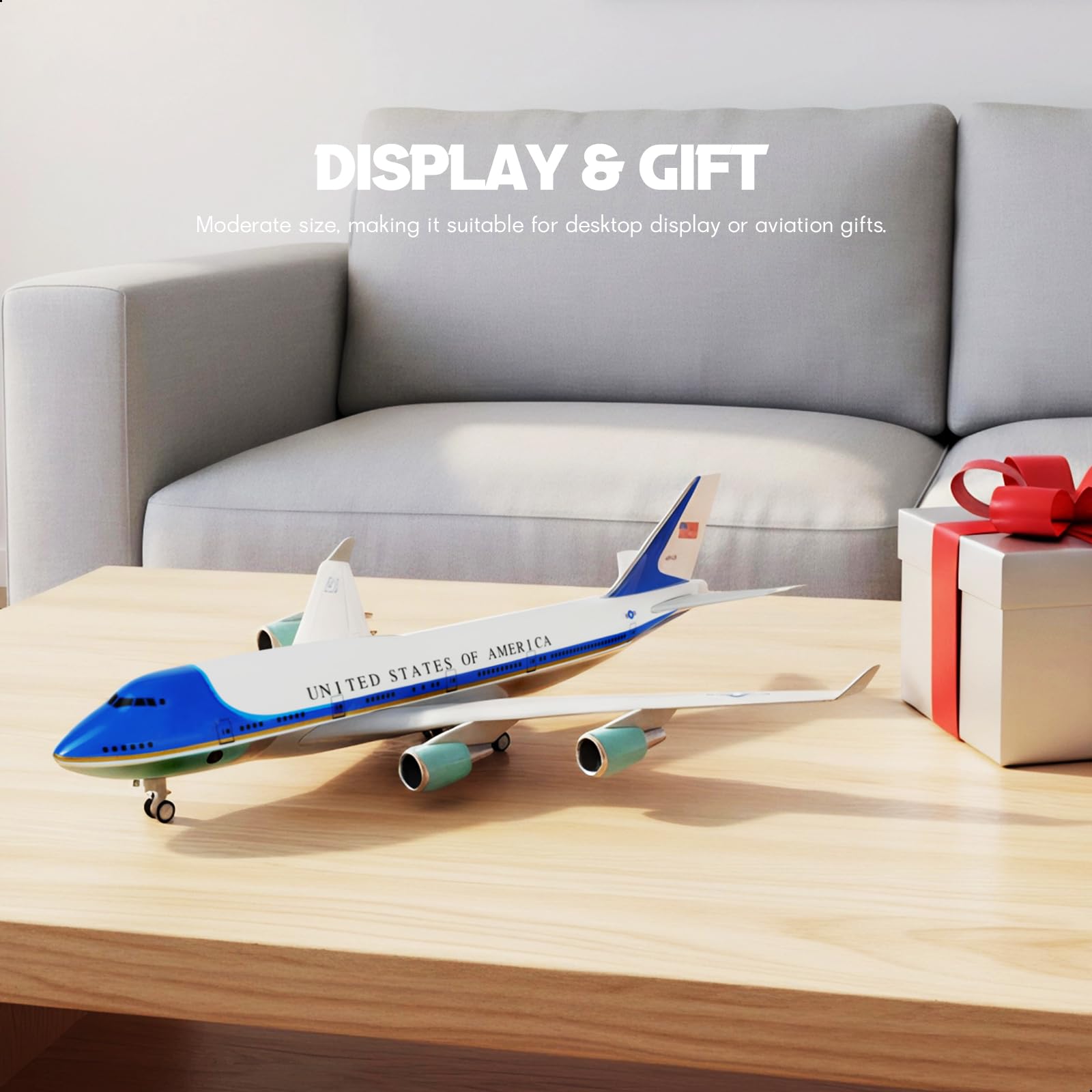 1/240 Air Force One Boeing 747 Model Plane - 30cm Resin Aircraft Kit with Display Stand - US President VC-25 Collectible for Adults