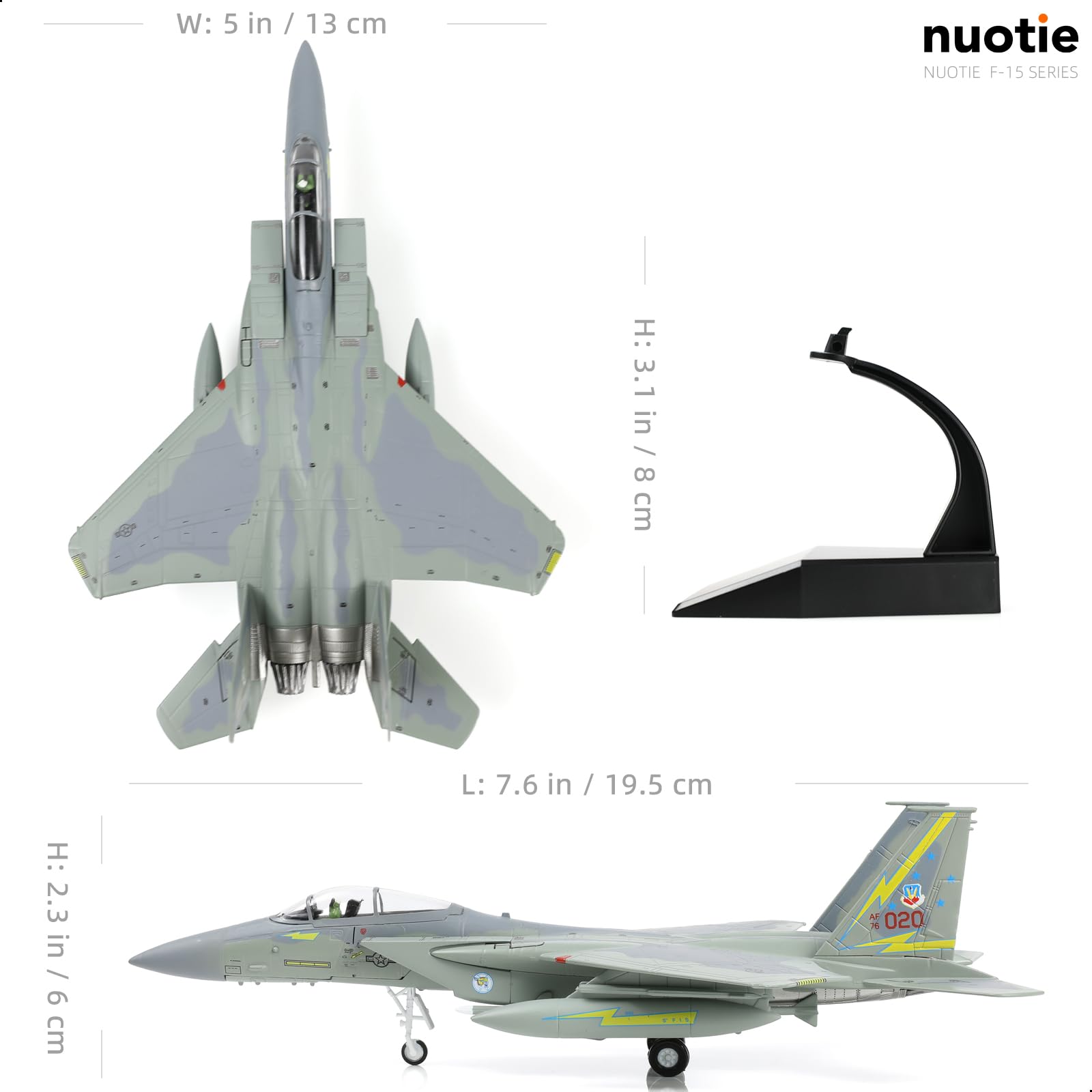 1/100 F-15A Eagle Diecast Metal Model (S/N: 76-0020) - Military Fighter Jet with Display Stand