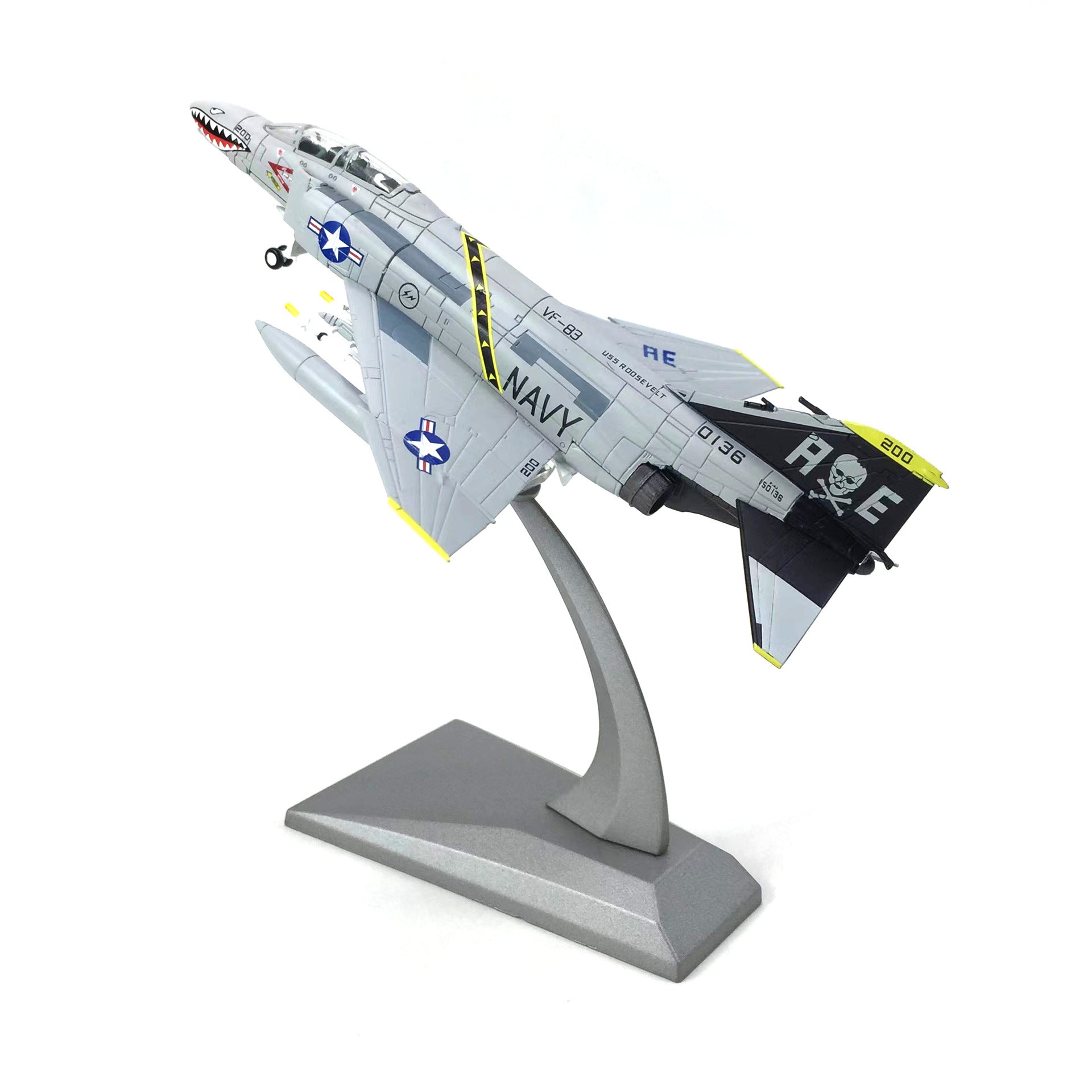 1/100 Scale F-4C Phantom II Diecast Metal Model - US Navy Livery Fighter Jet with Stand