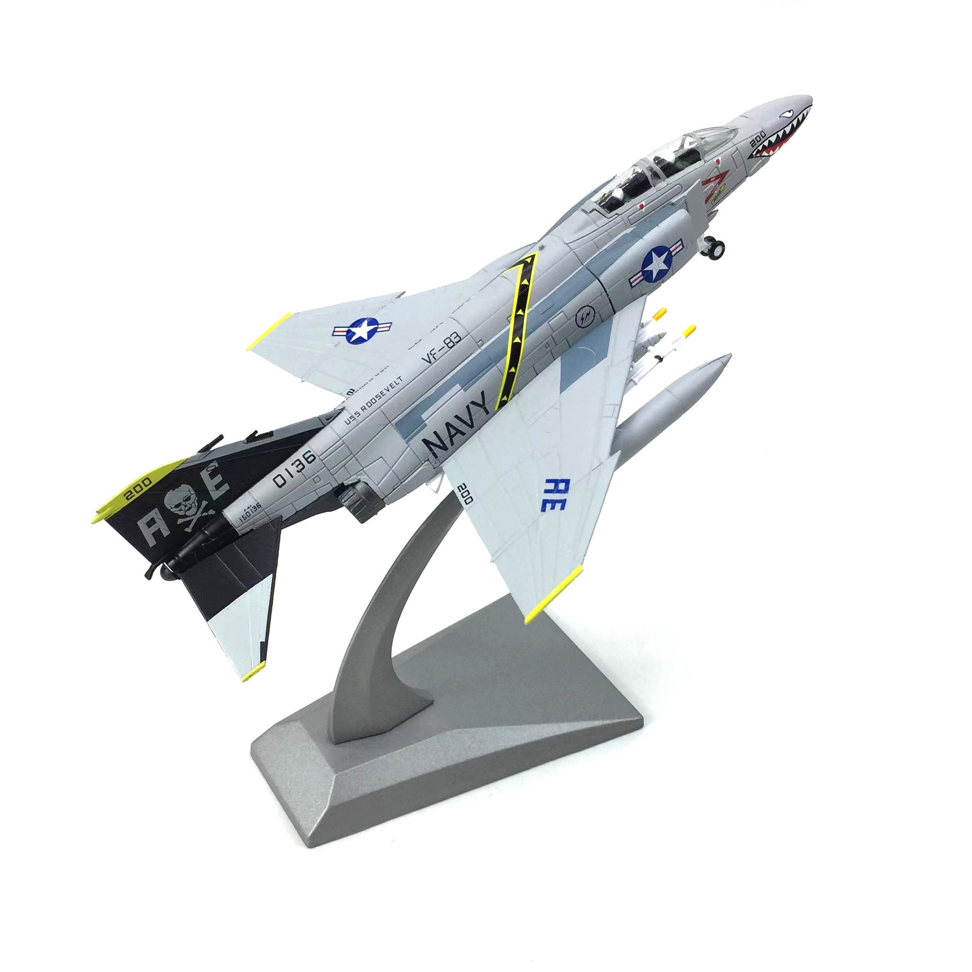 1/100 Scale F-4C Phantom II Diecast Metal Model - US Navy Livery Fighter Jet with Stand