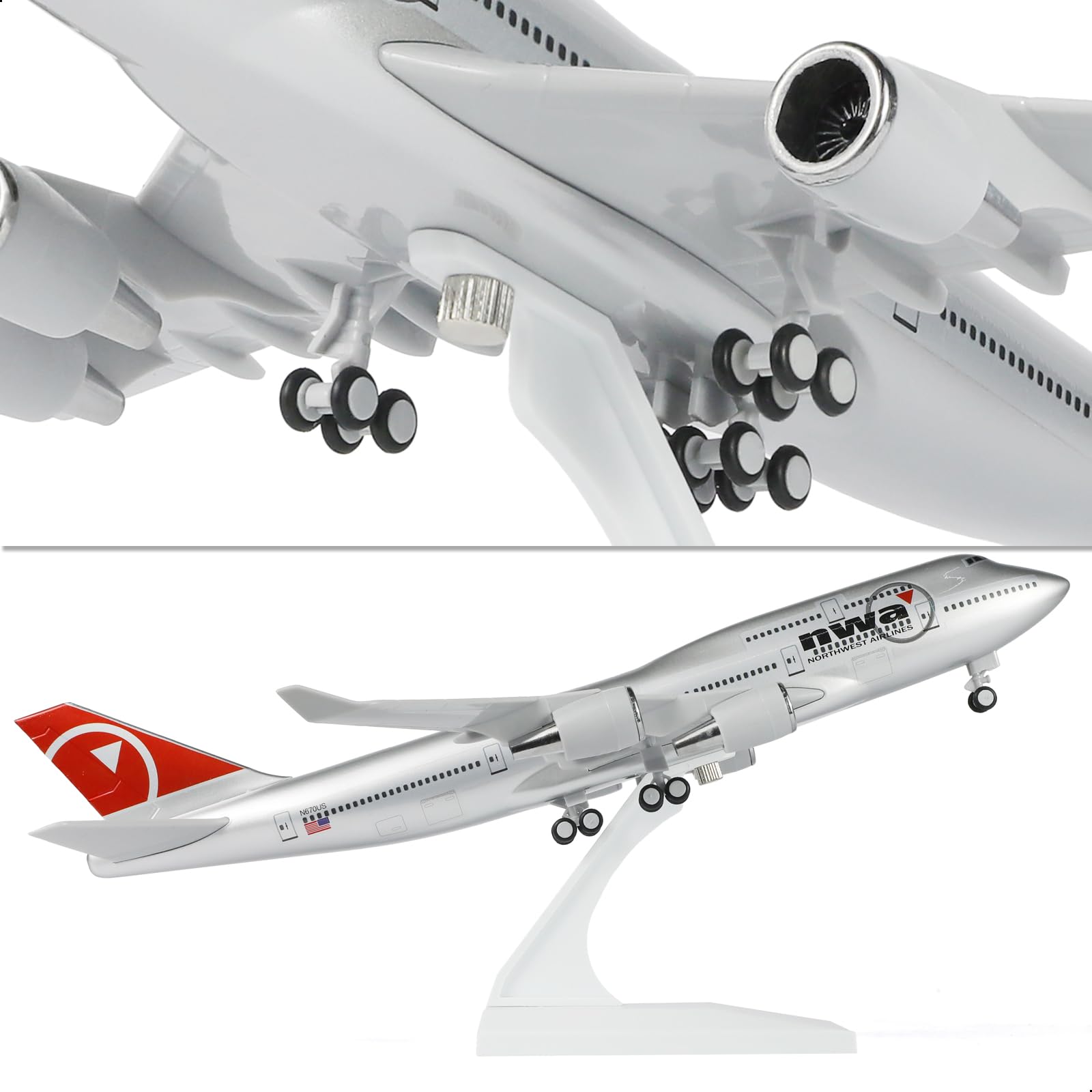 1/240 Northwest Airlines (NWA) Boeing 747 Model Plane - 30cm Resin Aircraft Kit with Display Stand - Classic Aviation Collectible