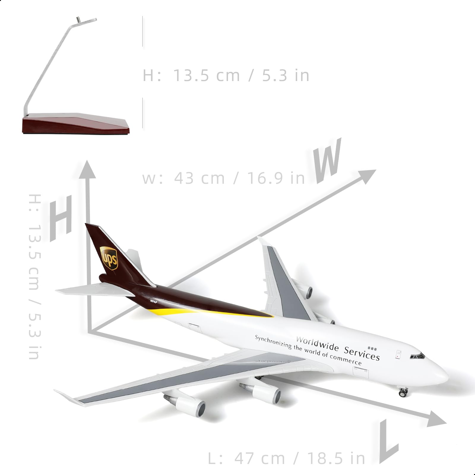 1/160 Compatible for UPS 747 Large Airplane Model with Stand for Boeing 747-400