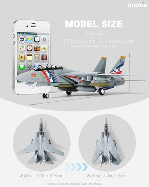 F-14A Tomcat 1/100 Metal Airplane Model Kits with Stand VF-2 Bounty Hunters DieCast Alloy Fighter Model Jet Pre-Build Military Aircraft Collection for Display or Gift