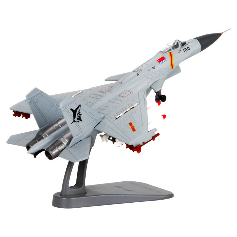 1/100 Scale J-15 Flying Shark Diecast Metal Model - Carrier Fighter Jet Grey Edition