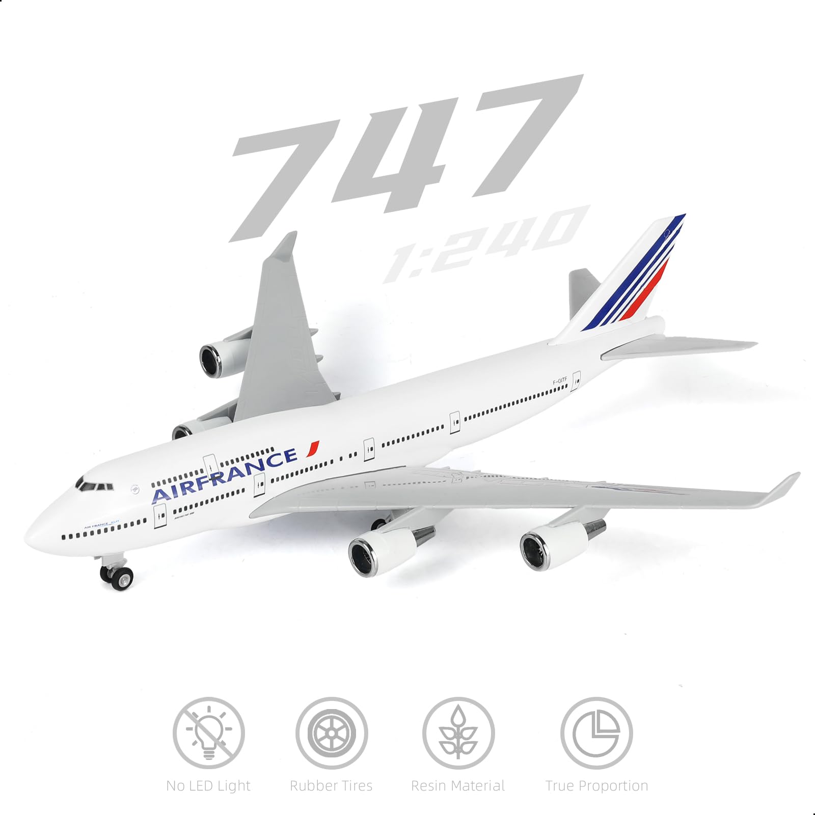 1/240 Air France Boeing 747 Model Plane - 30cm Resin Aircraft Kit with Display Stand - Premium Aviation Collectible for Adults