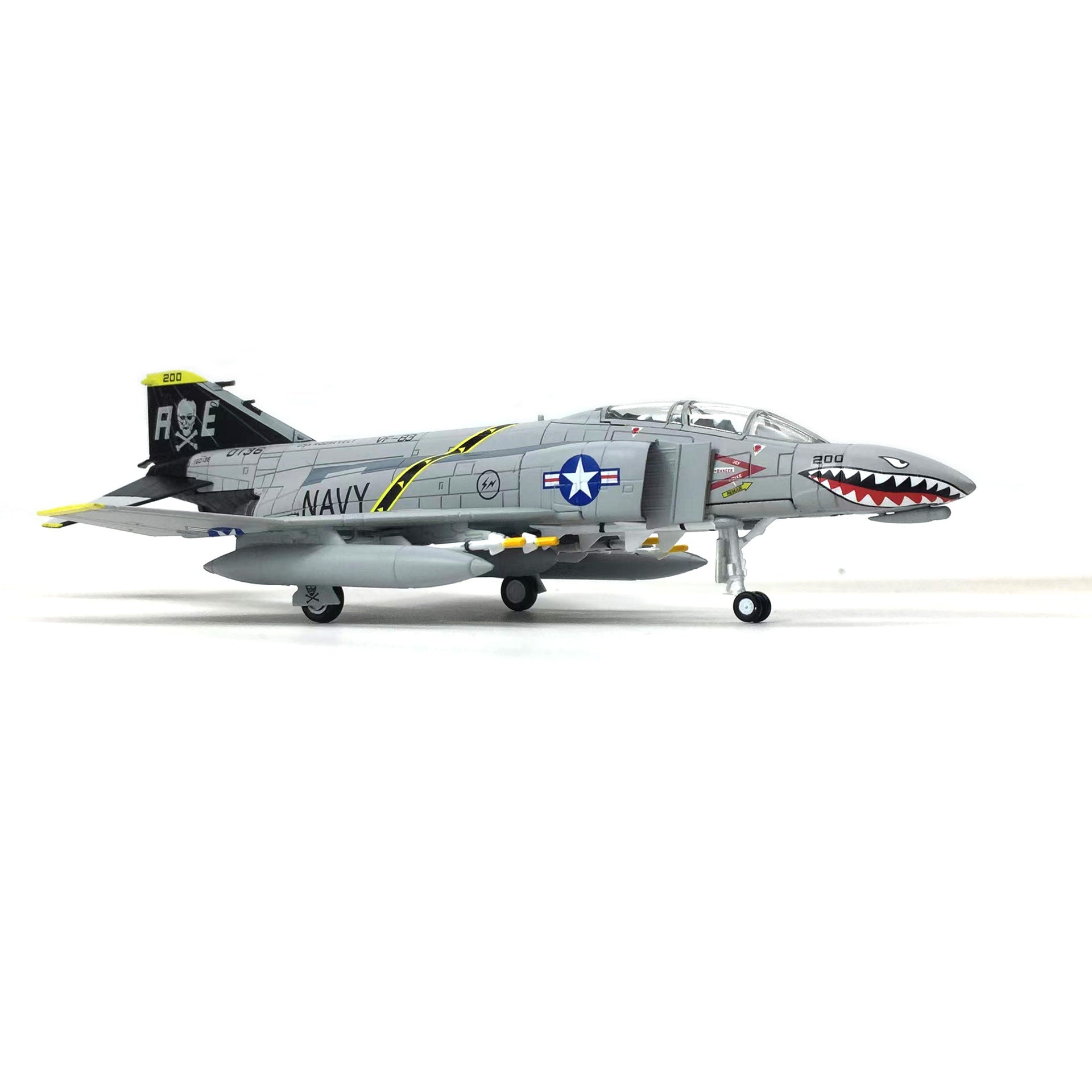1/100 Scale F-4C Phantom II Diecast Metal Model - US Navy Livery Fighter Jet with Stand