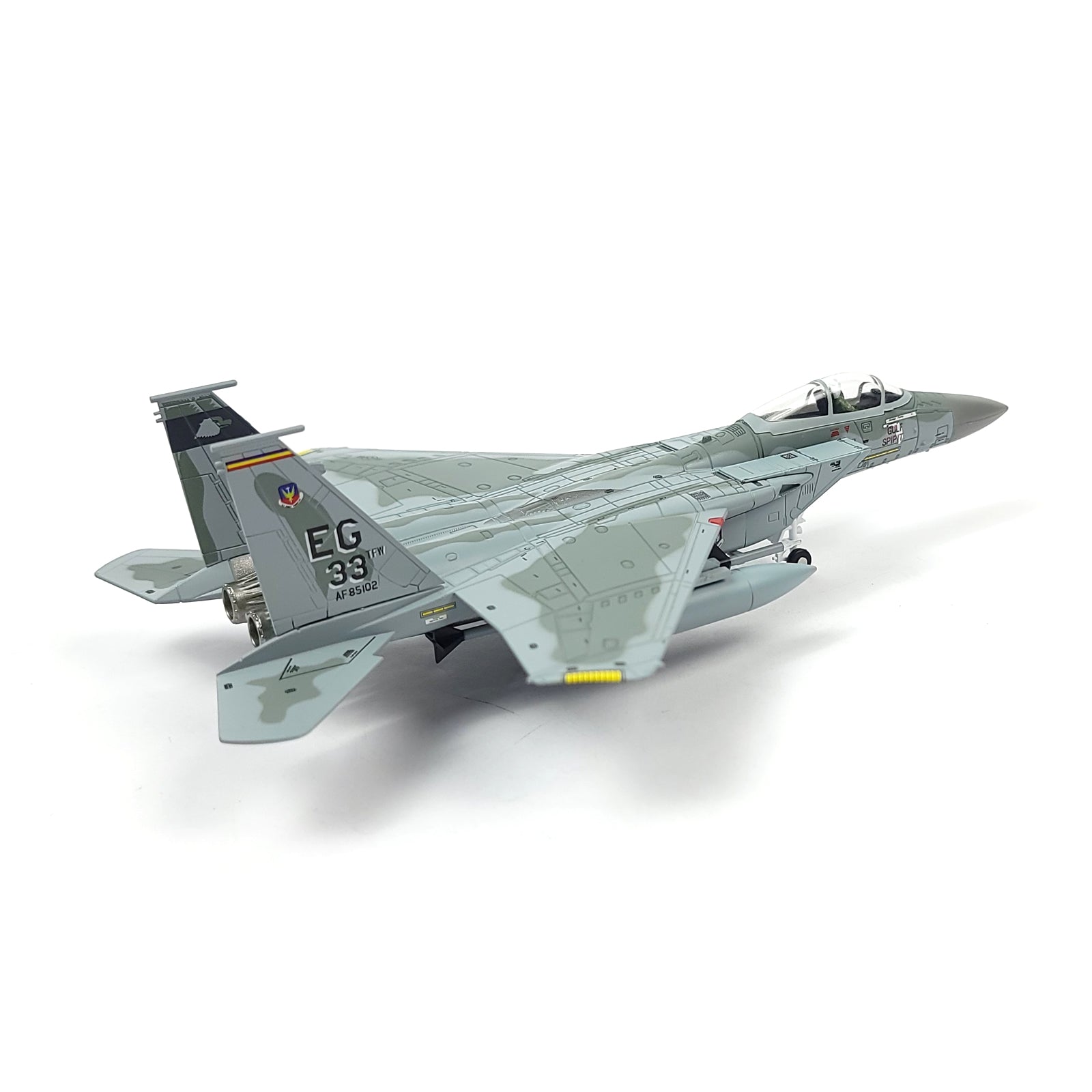 1/100 Scale F-15C Eagle Diecast Metal Model - USAF "Gulf Spirit" Fighter Jet with Stand
