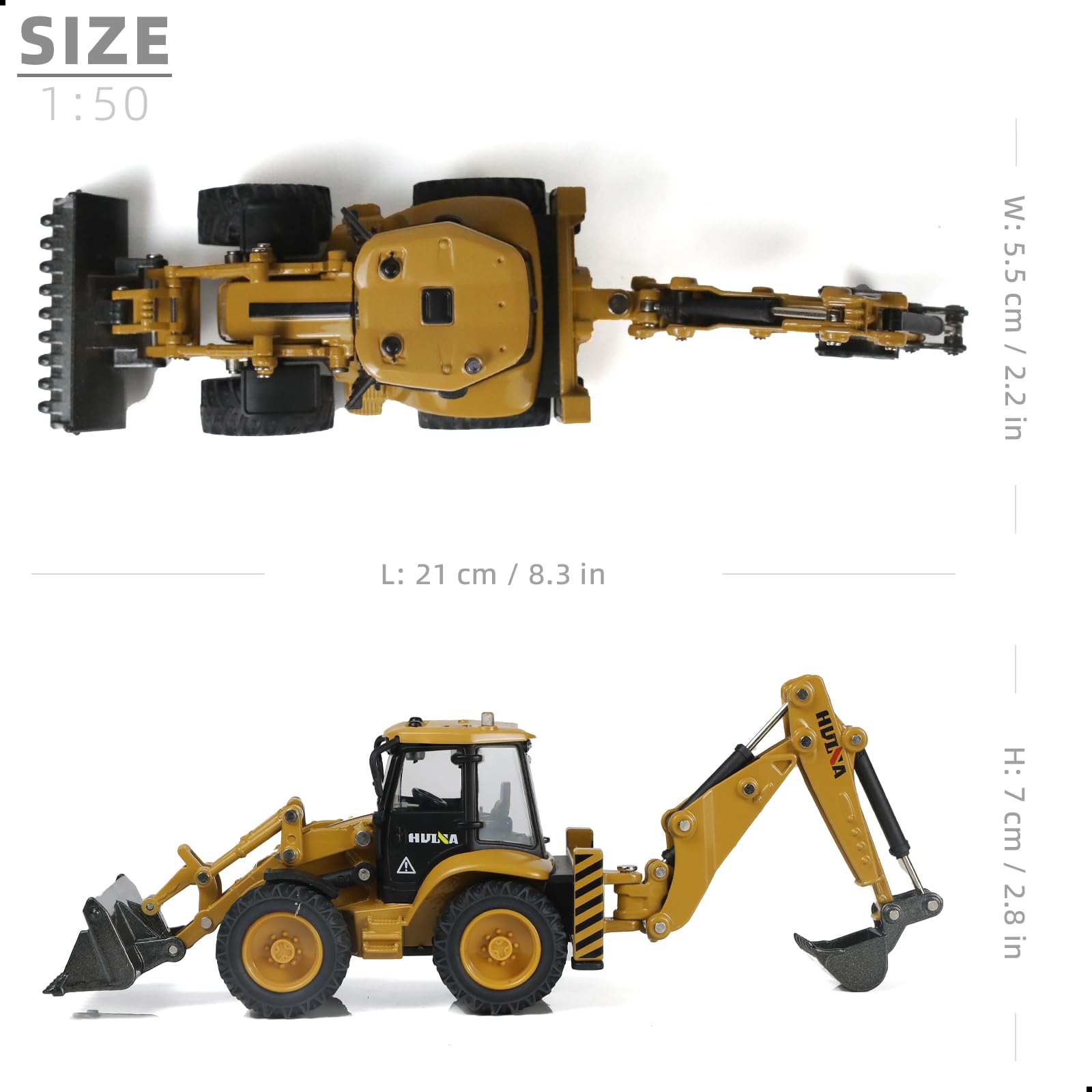 1/50 Die-cast Construction Backhoe Loader Excavator Bulldozer Scale Model, Yellow