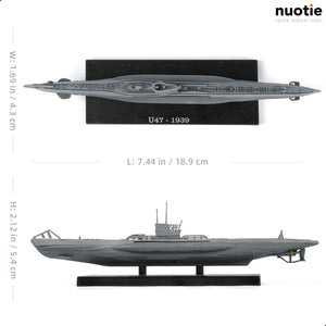 NUOTIE 1/350 U-47 1939 WWII German Kriegsmarine Submarine Battleship Model Type VIIB U-Boat Model Warld War II Alloy Metal Die-cast Military Model with Display Stand Collection Gift for Adult