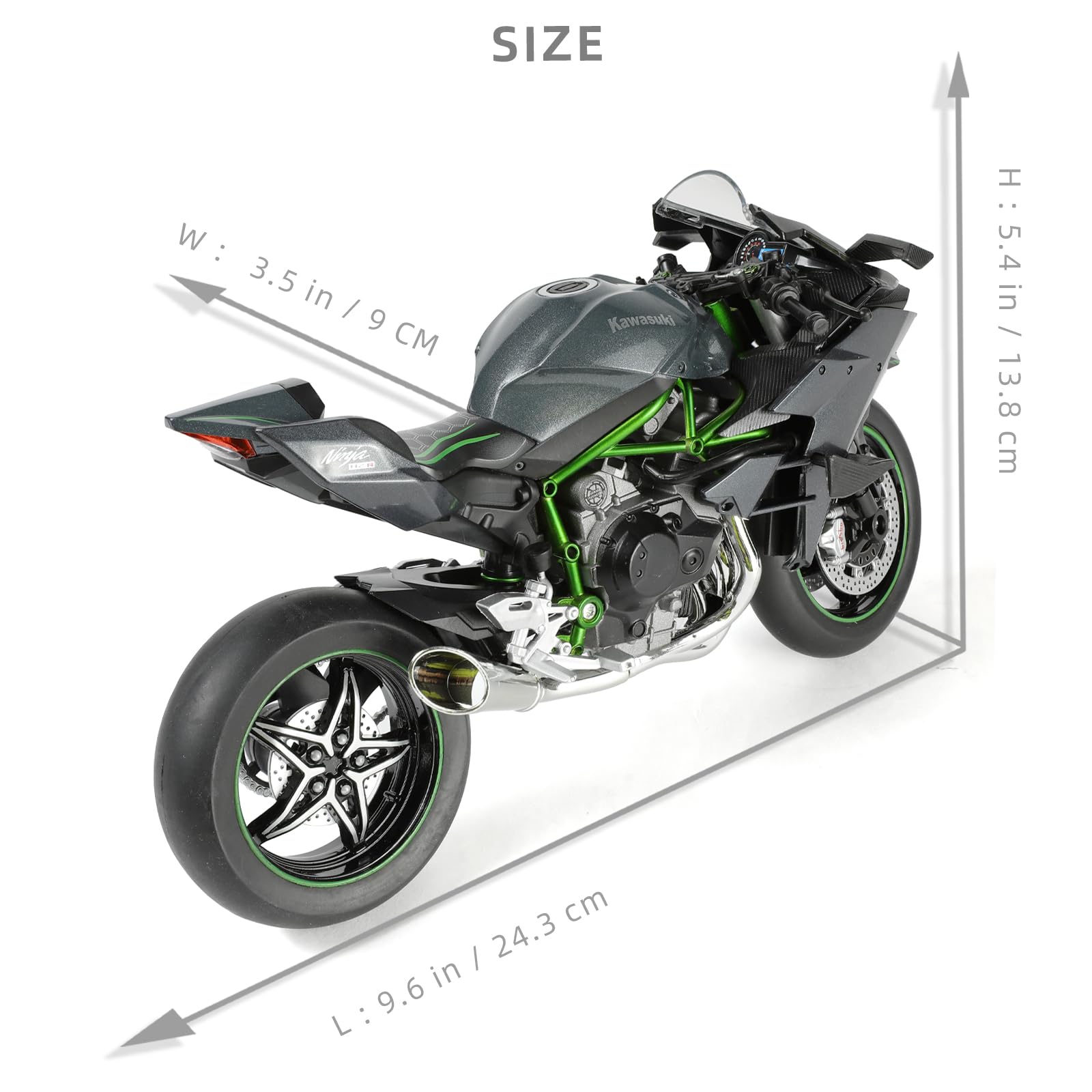 1:9 Die-cast Ninja H2R Track Version Motorcycle Scale Model, Black, Kawasaki