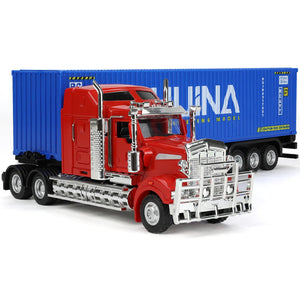 Container Semi Truck Toys, 1/50 for Kenworth W900 Big Metal Transport Box Diecast Truck Trailer Model Toy Gifts for Boys Adult Car Collector- Blue