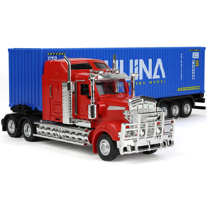 Container Semi Truck Toys, 1/50 for Kenworth W900 Big Metal Transport Box Diecast Truck Trailer Model Toy Gifts for Boys Adult Car Collector- Blue