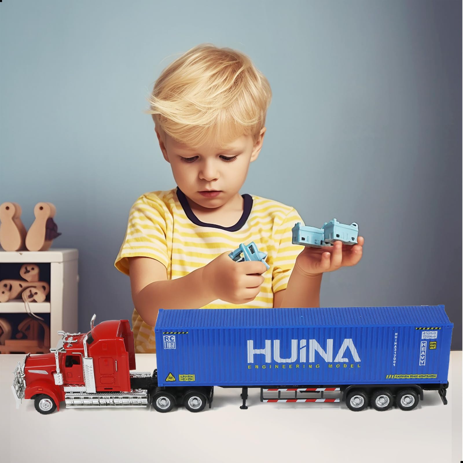 1/50 Die-cast Container Semi Truck Trailer Scale Model, Blue, Kenworth W900