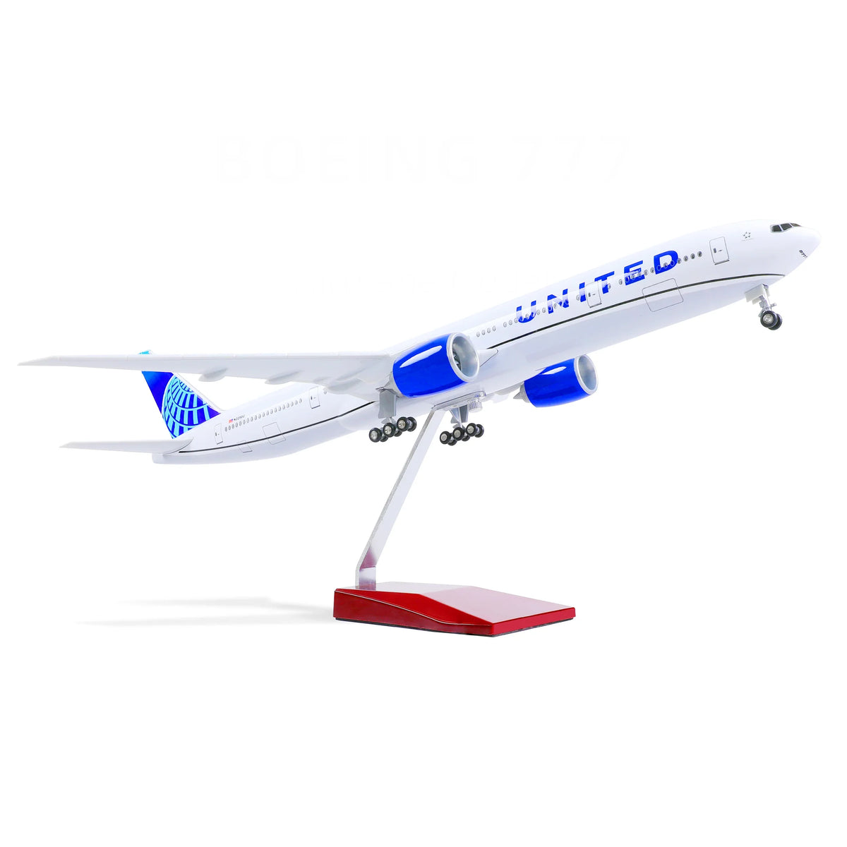 QIYUMOKE Boeing 777-300ER United Airlines diecast airplane model in flight position