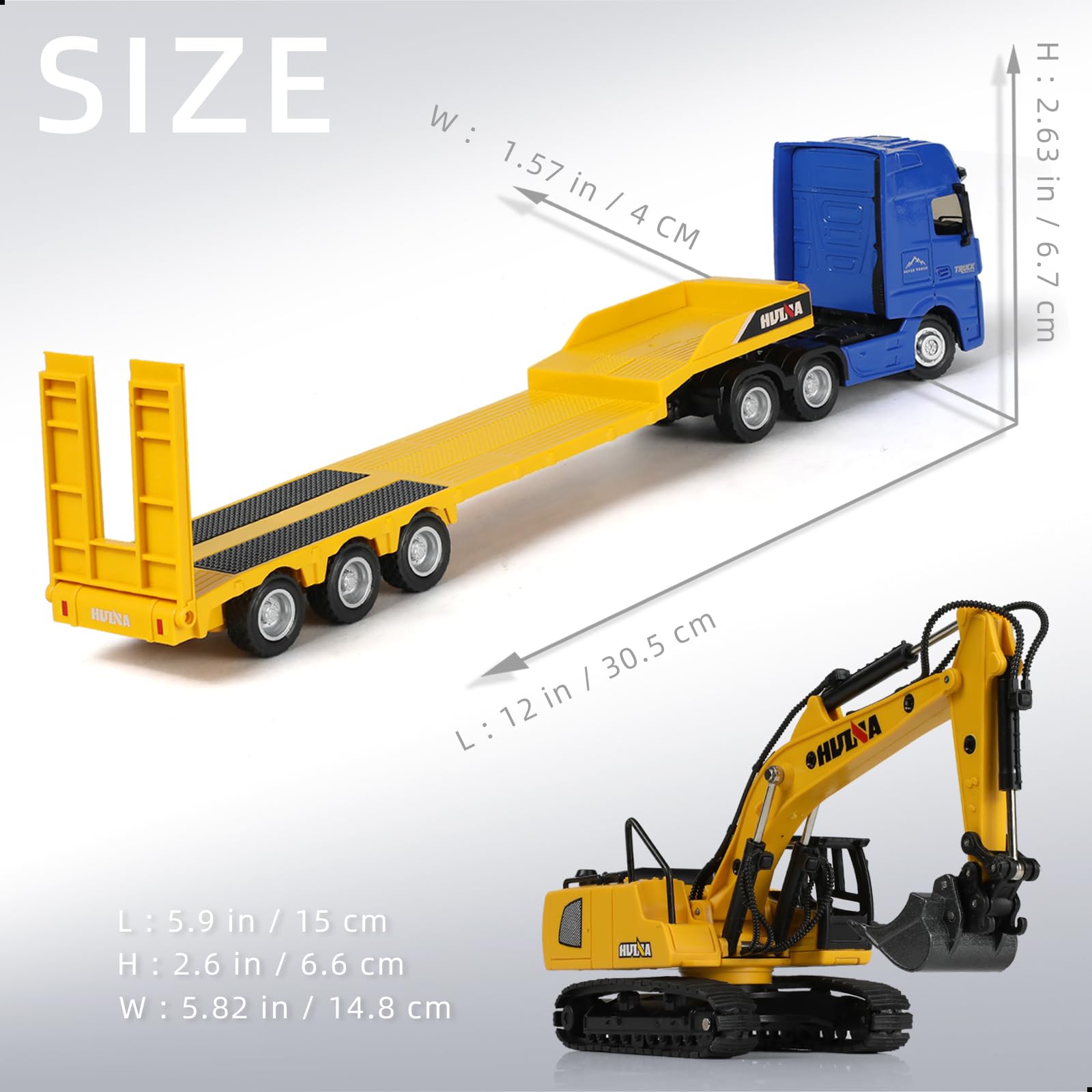1/50 Diecast Semi Truck and Trailer Model - Alloy Metal Excavator Set - Blue Collectible