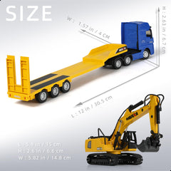 1/50 Diecast Semi Truck and Trailer Model - Alloy Metal Excavator Set - Blue Collectible
