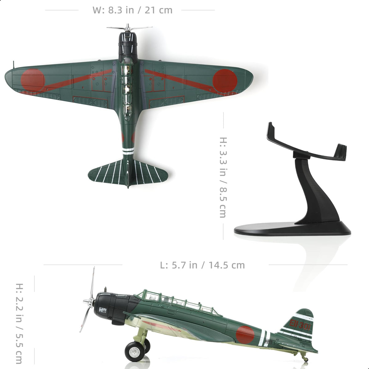 NUOTIE Type 97 naval attack aircraft model in navy color, top view with stand