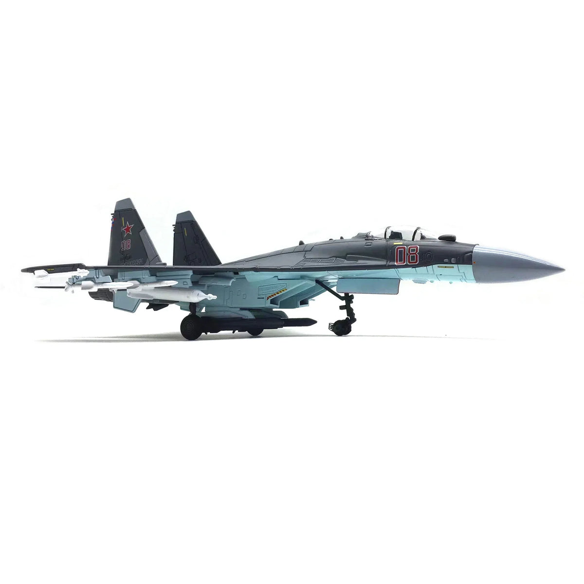 NUOTIE Model Sukhoi SU-35 diecast metal model in gray and blue aircraft side profile