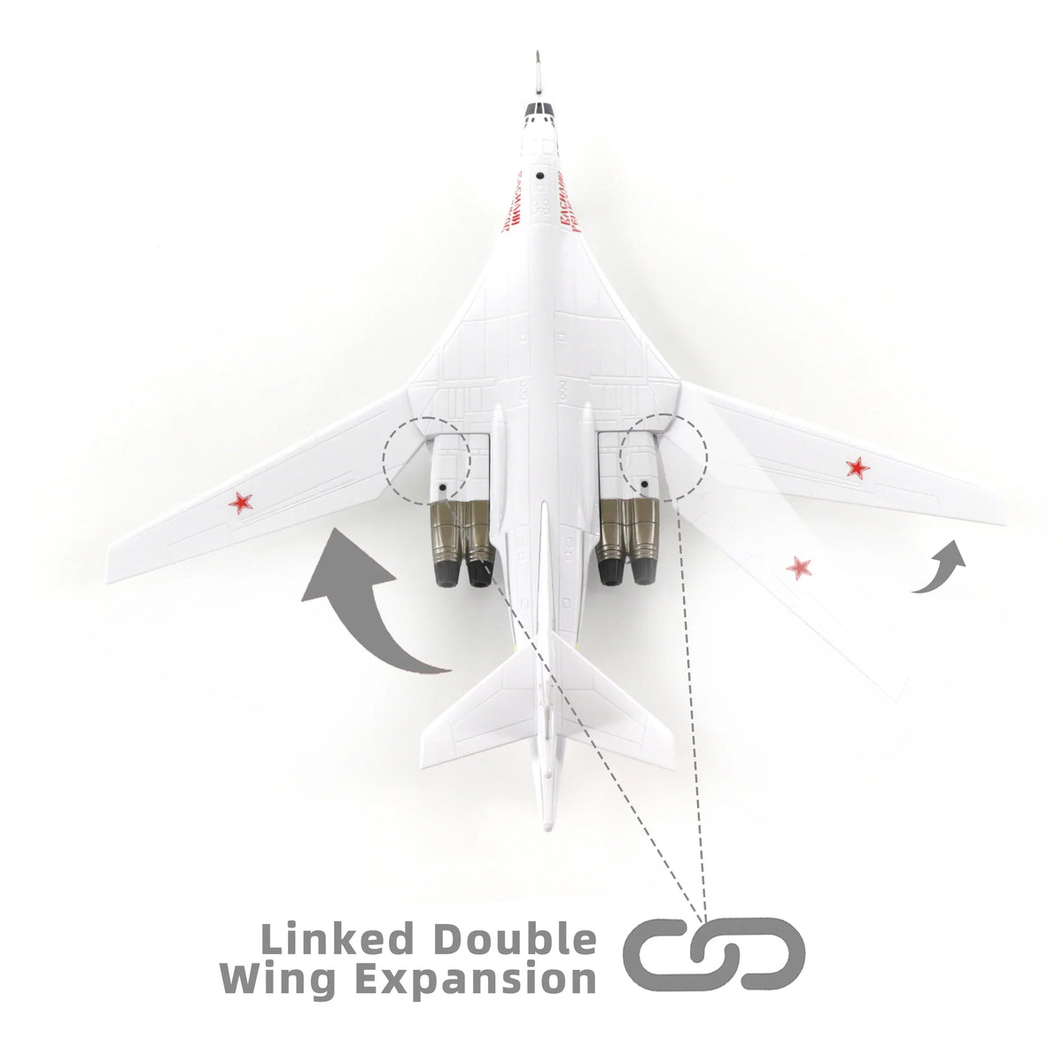 NUOTIE Model Tupolev Tu-160 Blackjack diecast metal model aircraft underside view showing wing expansion