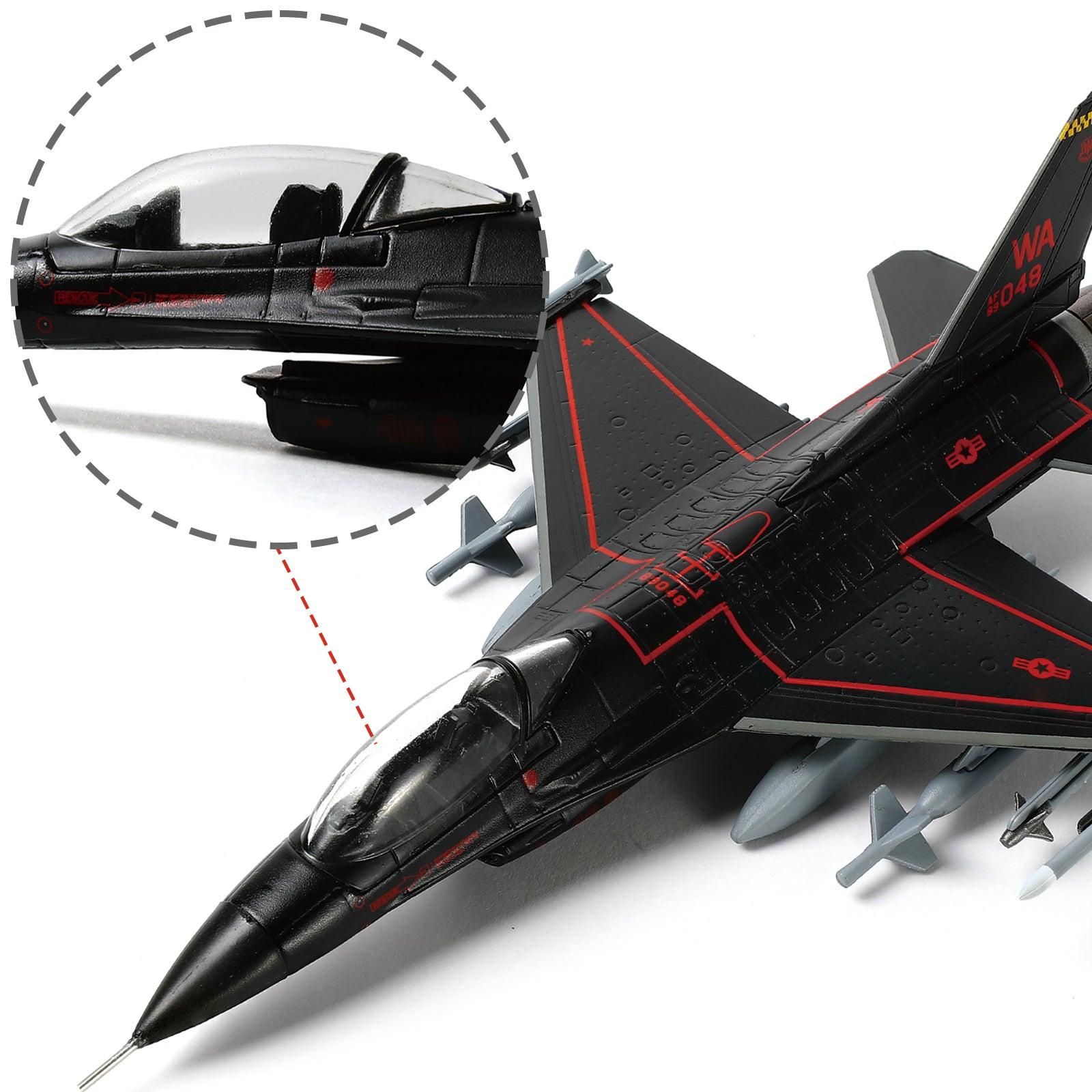 1/100 Scale F-16C Fighting Falcon Diecast Metal Model - Nellis AFB 57th Wing BLACK Aggressor Jet