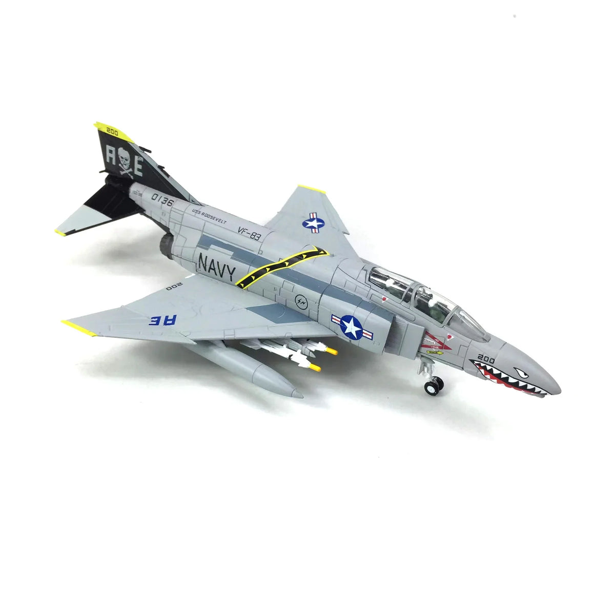 NUOTIE Model F-4C Phantom II diecast metal model in navy with stand, side profile view