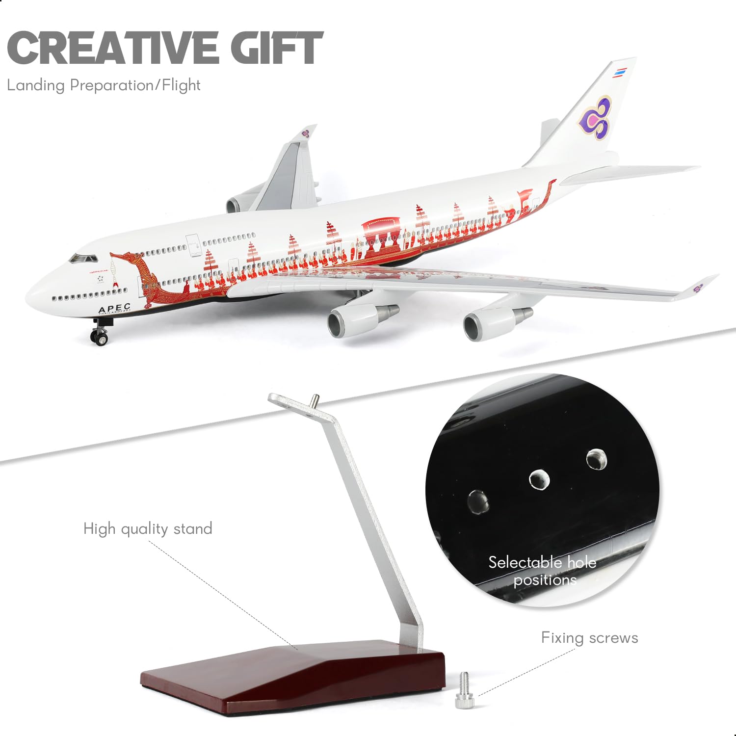 1/160 Large Scale Thai Boeing 747 Airplane Model with Stand Resin Airplane Model