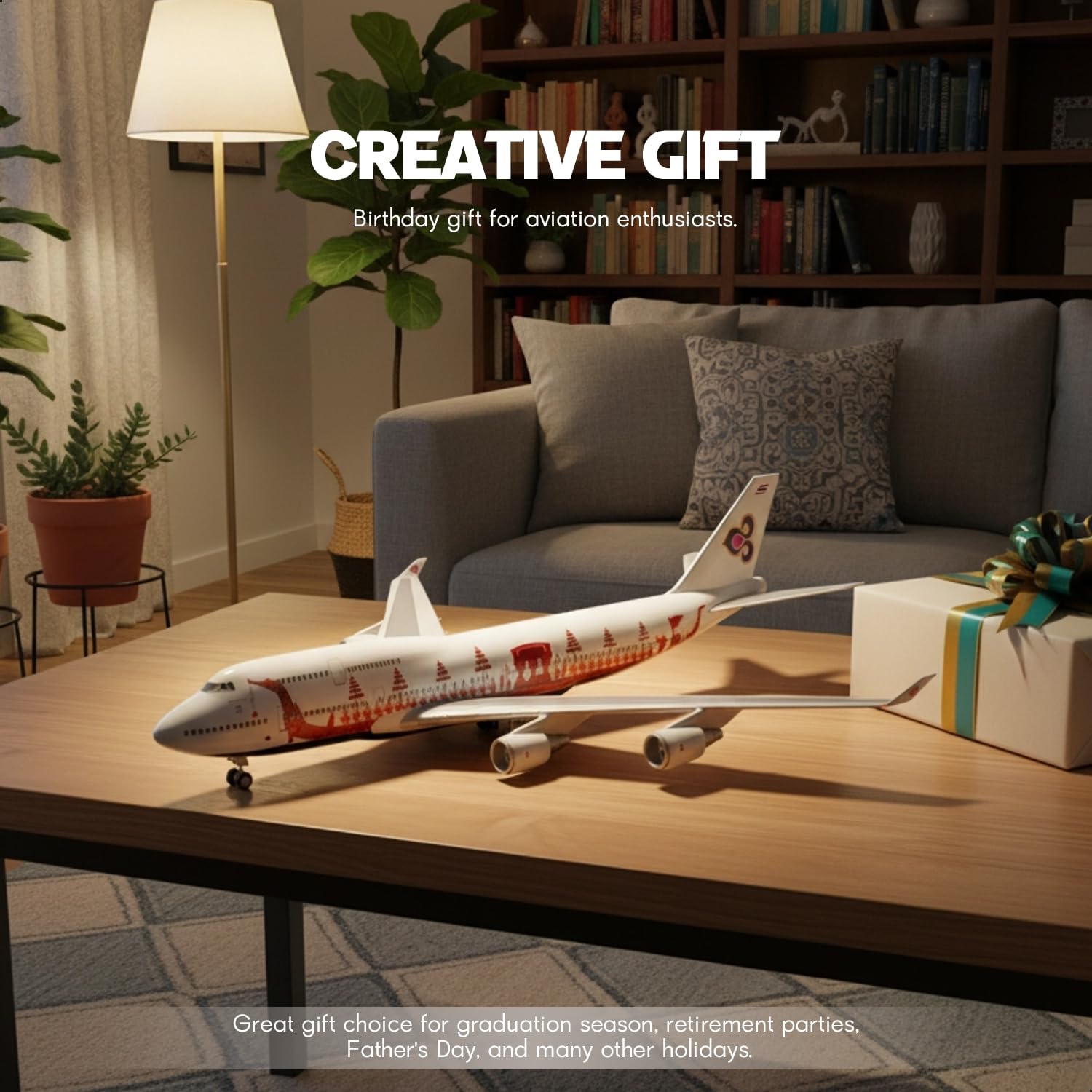 1/160 Large Scale Thai Boeing 747 Airplane Model with Stand Resin Airplane Model