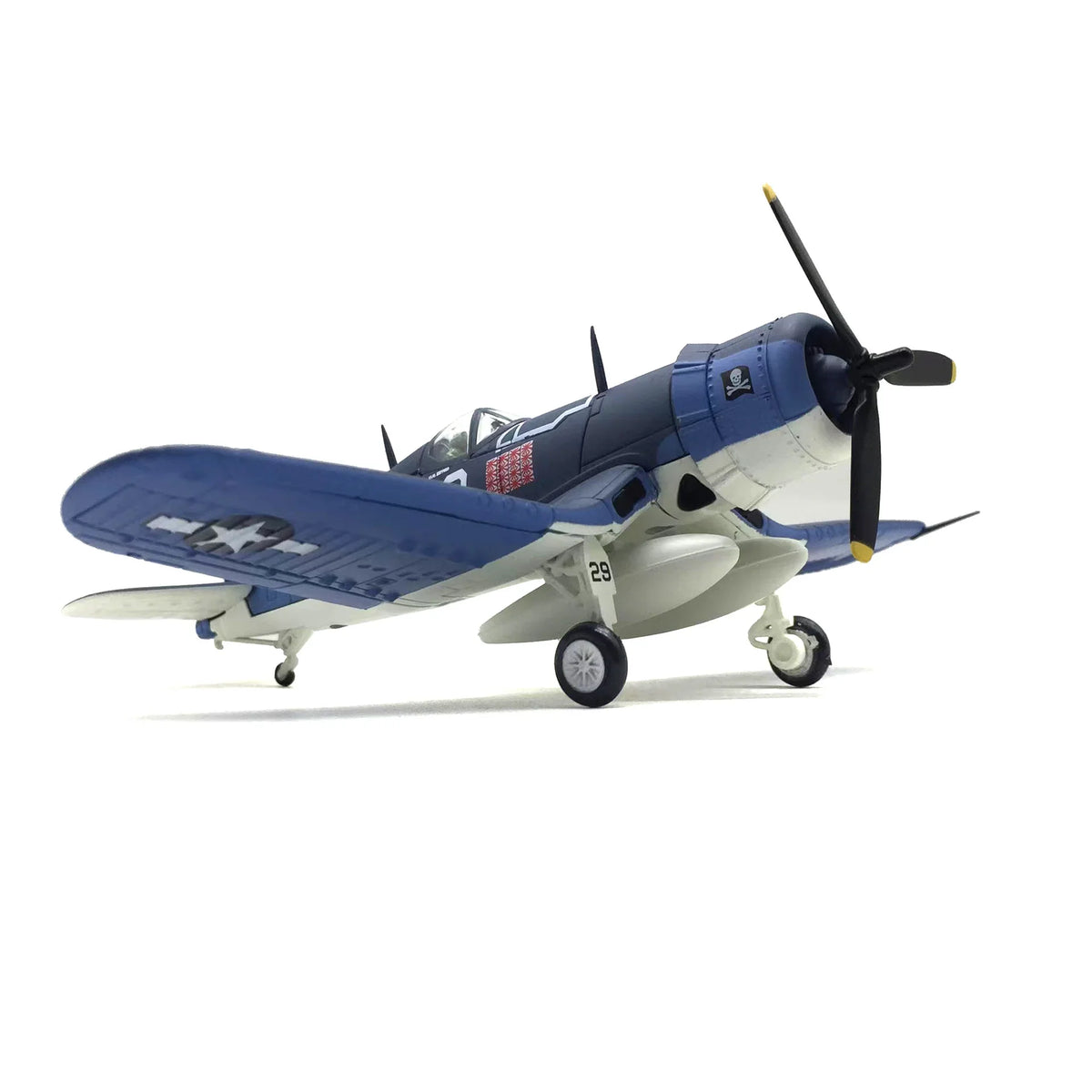 NUOTIE Vought F4U Corsair diecast model in navy, side profile view