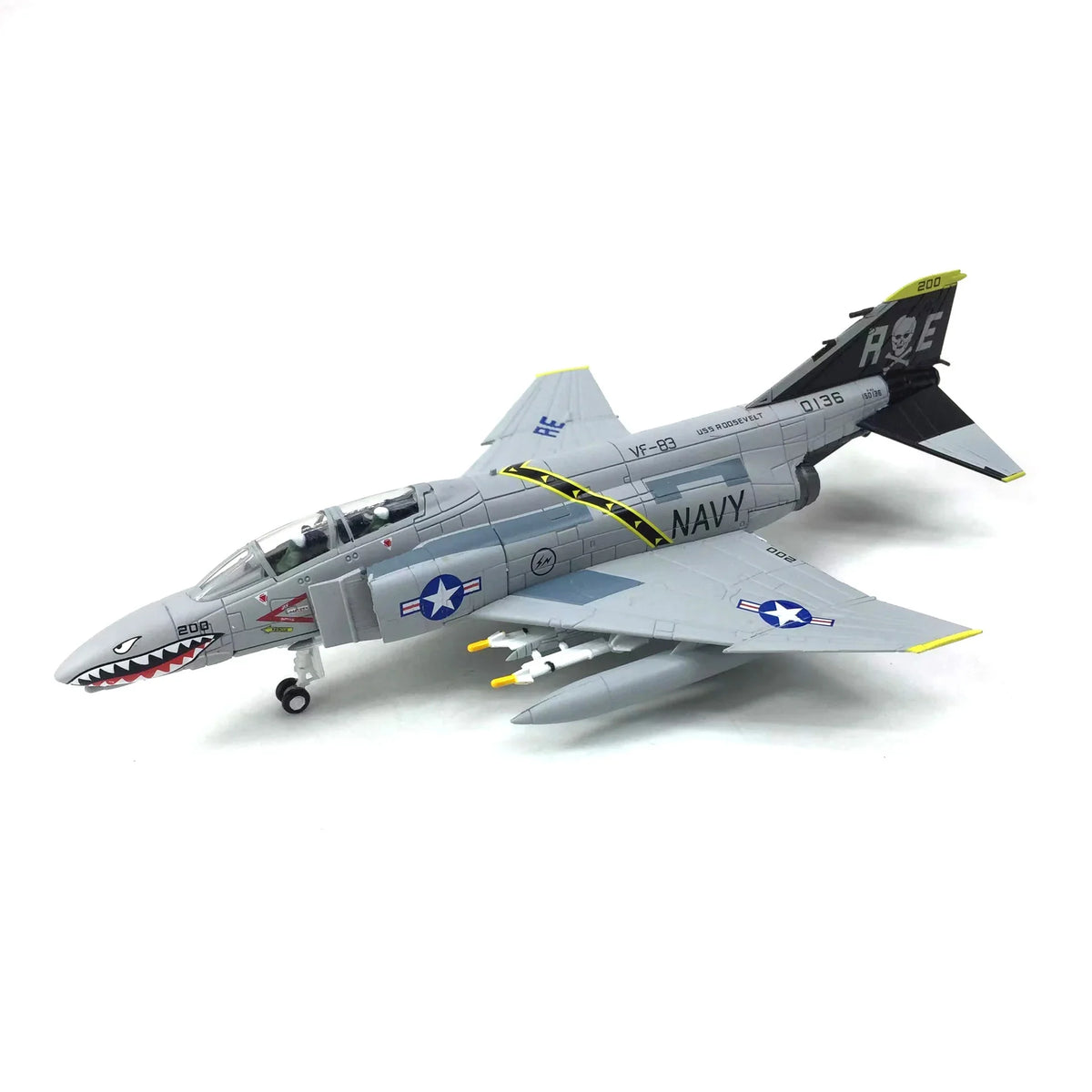 NUOTIE Model F-4C Phantom II diecast metal model in navy with stand, angled side view