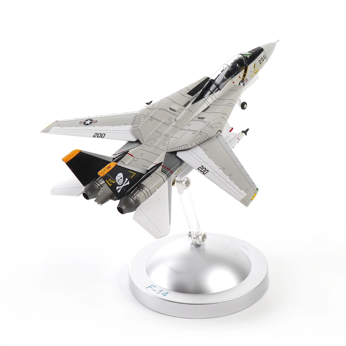 NUOTIE Model F-14A Jolly Rogers fighter model in navy color, side profile view
